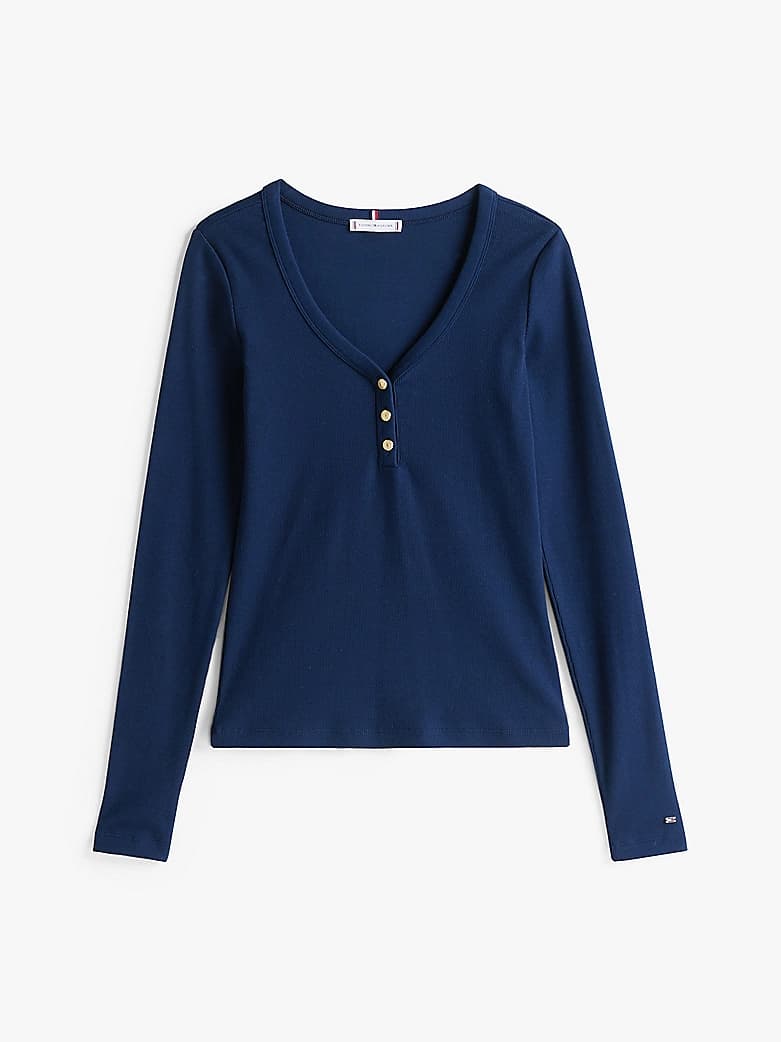 T-shirt ajusté Henley à manches longues