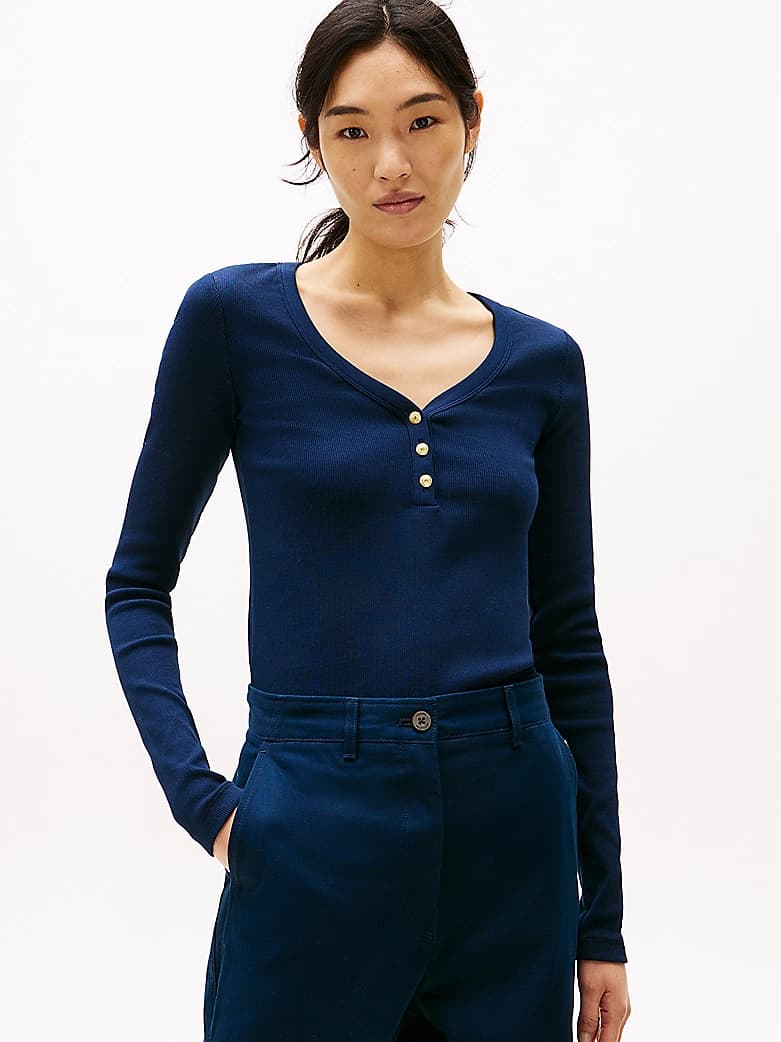 T-shirt ajusté Henley à manches longues