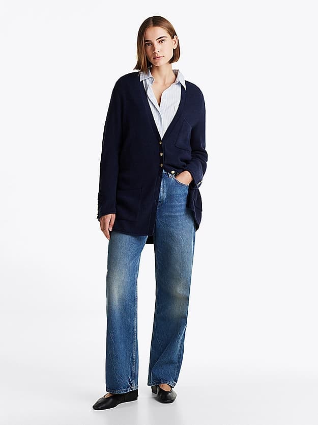 Cardigan décontracté long en laine mélangée