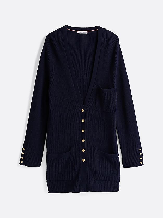 Cardigan décontracté long en laine mélangée