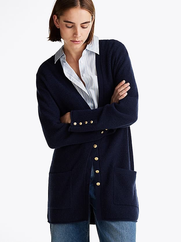 Cardigan décontracté long en laine mélangée