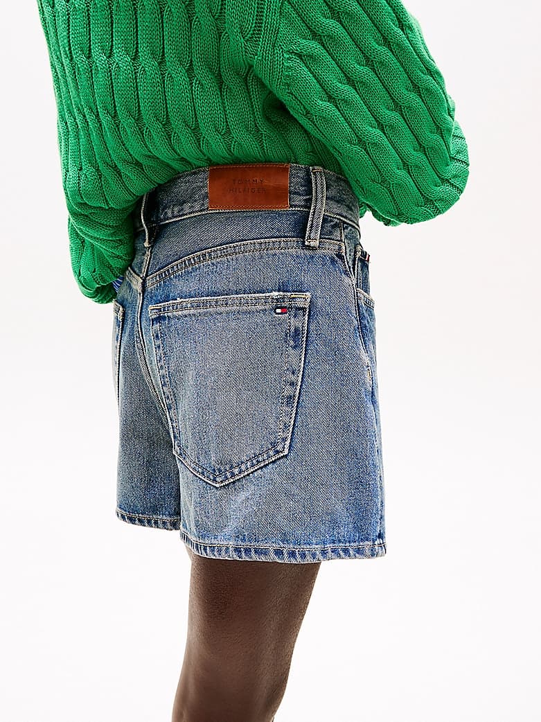 Short évasé en denim taille haute
