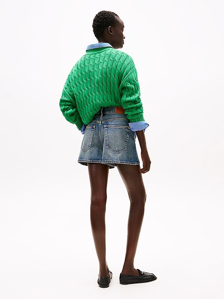 Short évasé en denim taille haute