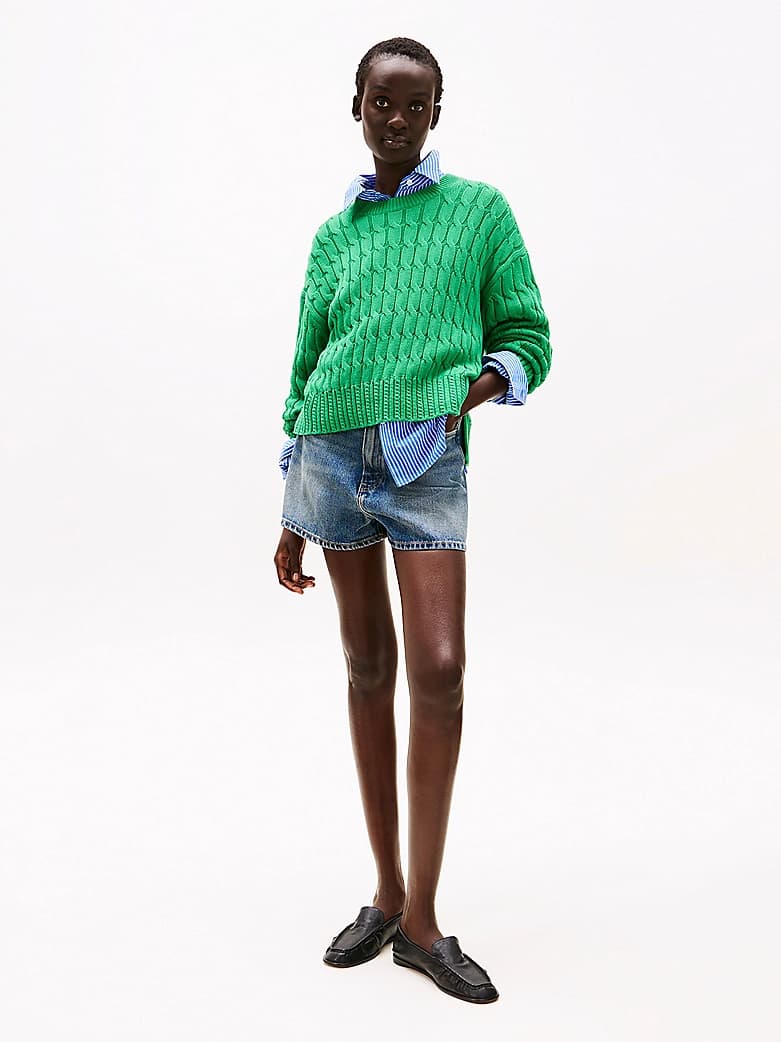 Short évasé en denim taille haute