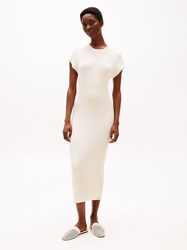 Robe pull midi côtelée à mancherons