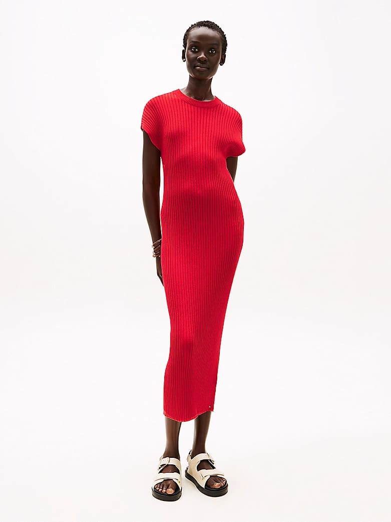 Robe pull midi côtelée à mancherons