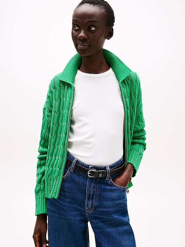 Cardigan boxy zippé en maille torsadée