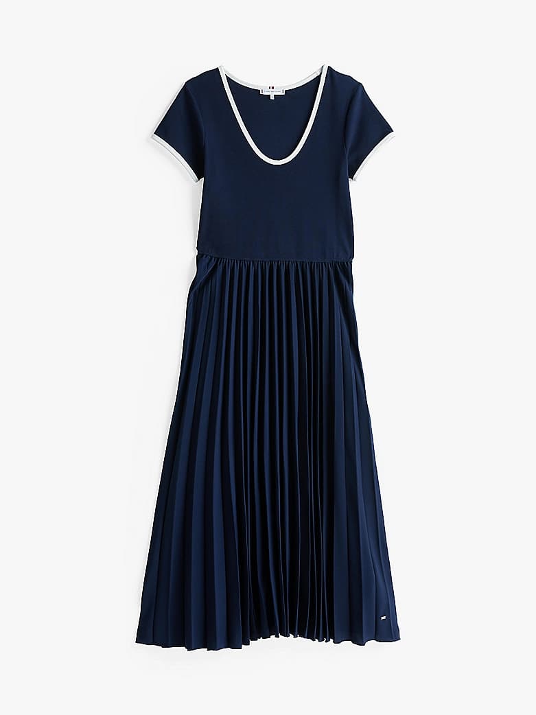 Robe midi moulante et évasée plissée