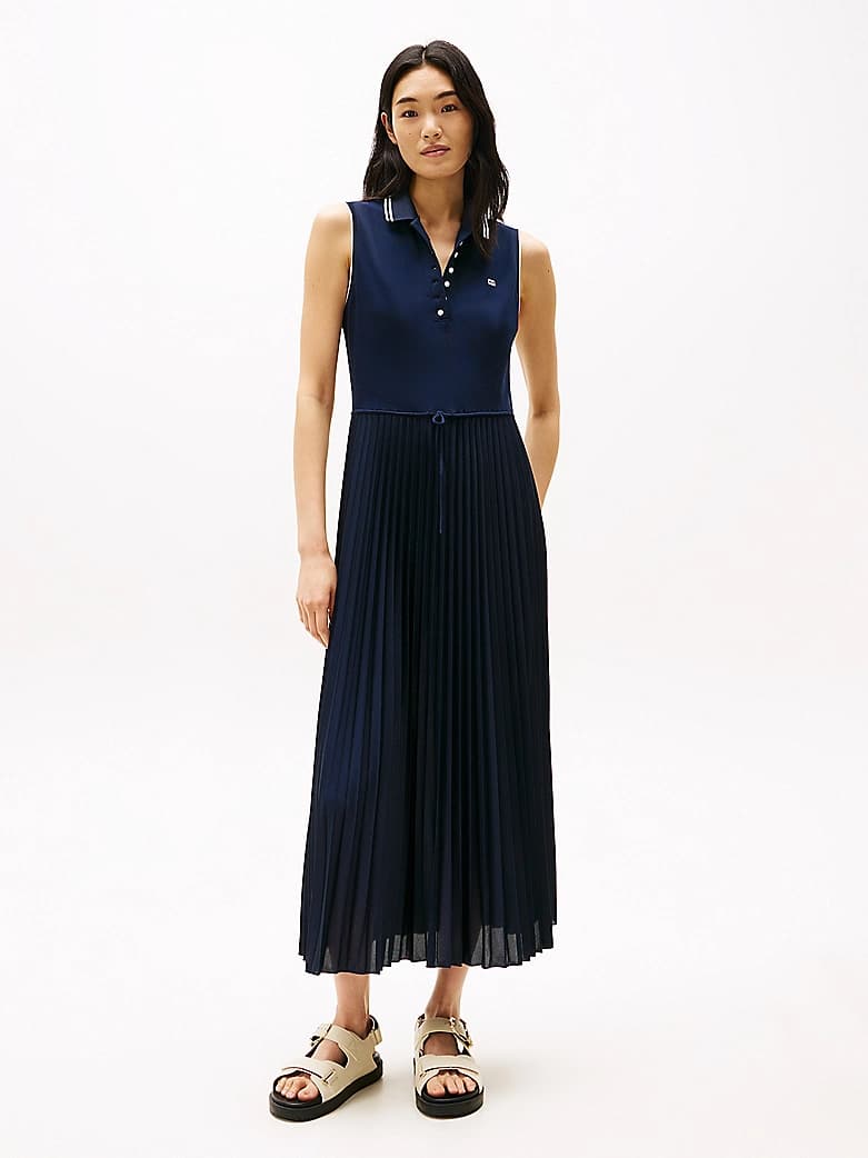 Robe polo longue plissée sans manches