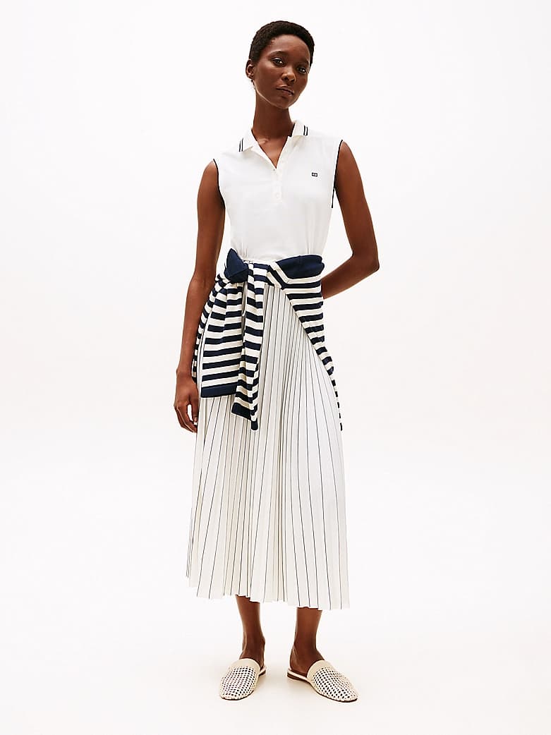 Robe polo longue plissée sans manches