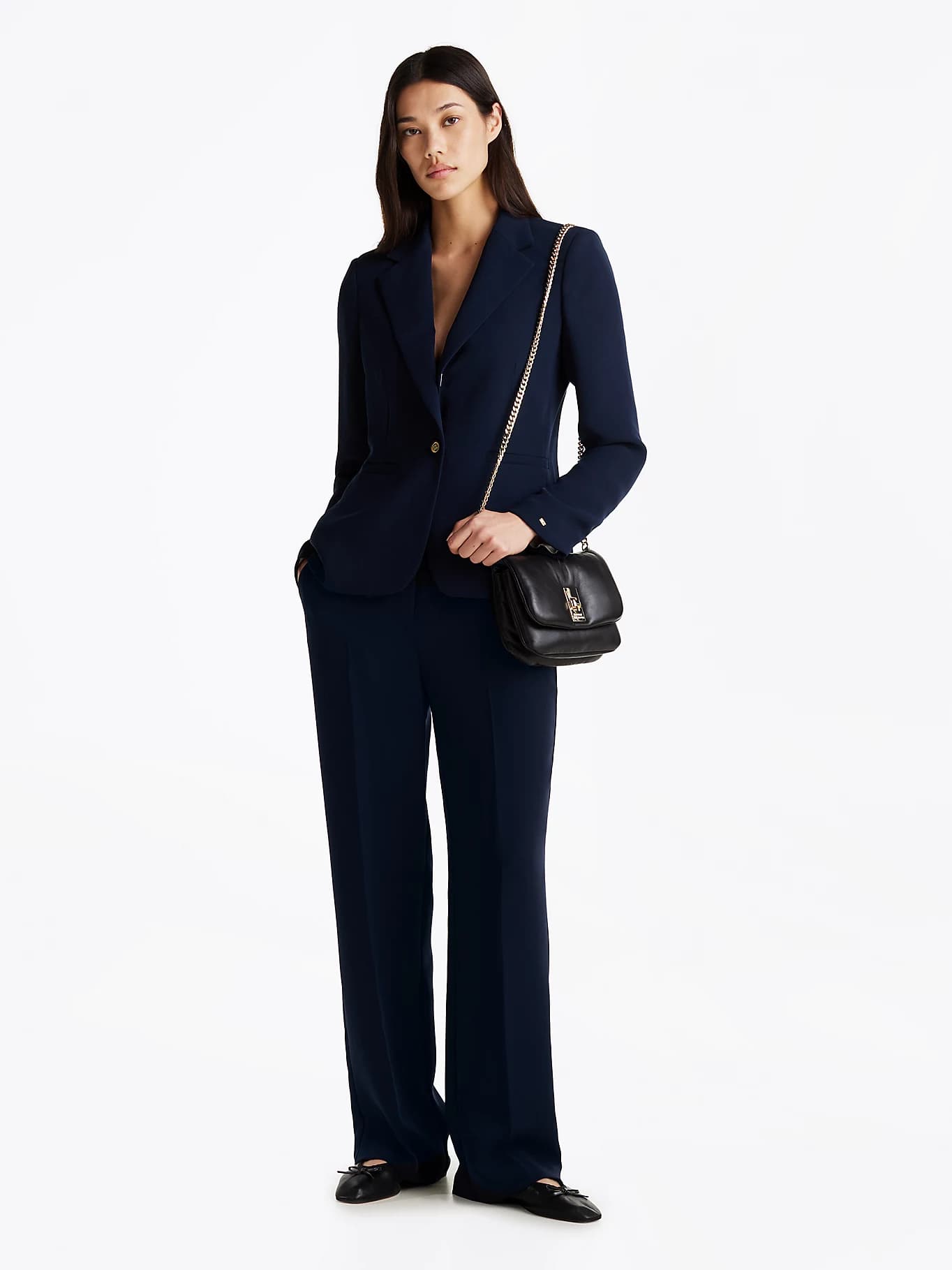 Pantalon droit décontracté en crêpe