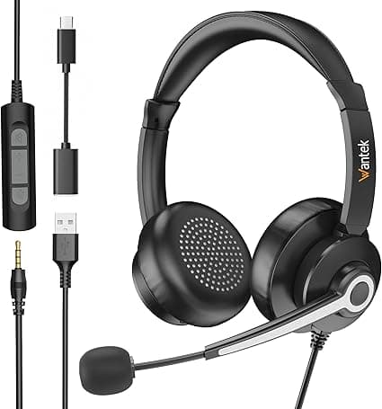 Wantek Casque PC avec Microphone, USB/Type - C/3,5 mm Jack 3- en