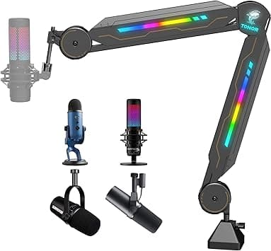 TONOR Bras Micro avec Lumière RGB de 11 Modes, Perche Micro Gami
