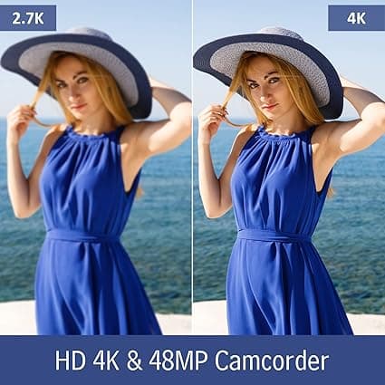 Caméscope 4K Caméra Vidéo 48MP Vision Nocturne Infrarouge, Zoom