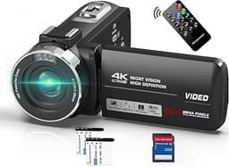 Caméscope 4K Caméra Vidéo 48MP Vision Nocturne Infrarouge, Zoom