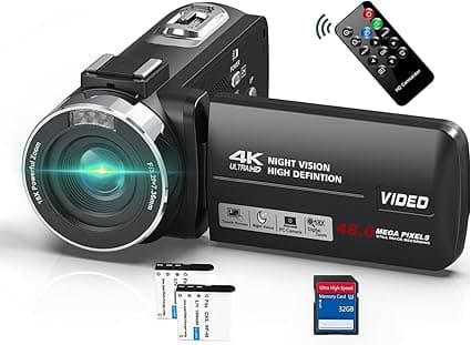 Caméscope 4K Caméra Vidéo 48MP Vision Nocturne Infrarouge, Zoom