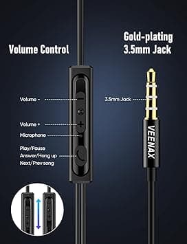VEENAX M3 Écouteurs Filaires, Oreillettes Intra-Auriculaires ave