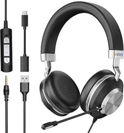 Wantek Casque avec Microphone antibruit,USB/Type-C/3,5 mm Jack C