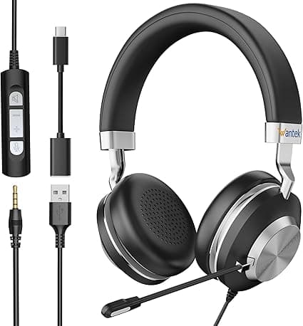Wantek Casque avec Microphone antibruit,USB/Type-C/3,5 mm Jack C