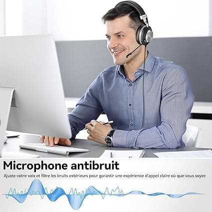 Wantek Casque avec Microphone antibruit,USB/Type-C/3,5 mm Jack C