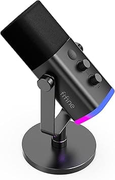 FIFINE USB/XLR Streaming Micro Dynamique pour PC, RGB Cardioïde
