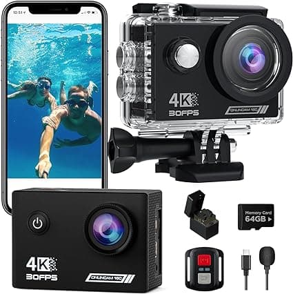 TIMNUT Sport Caméra 4K 30FPS avec Carte SD 64G, HD 20 MP Caméra