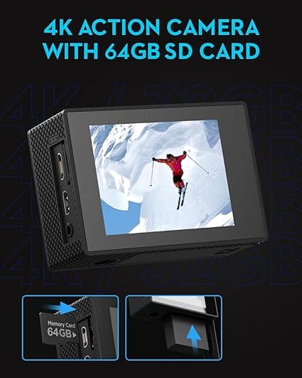 TIMNUT Sport Caméra 4K 30FPS avec Carte SD 64G, HD 20 MP Caméra