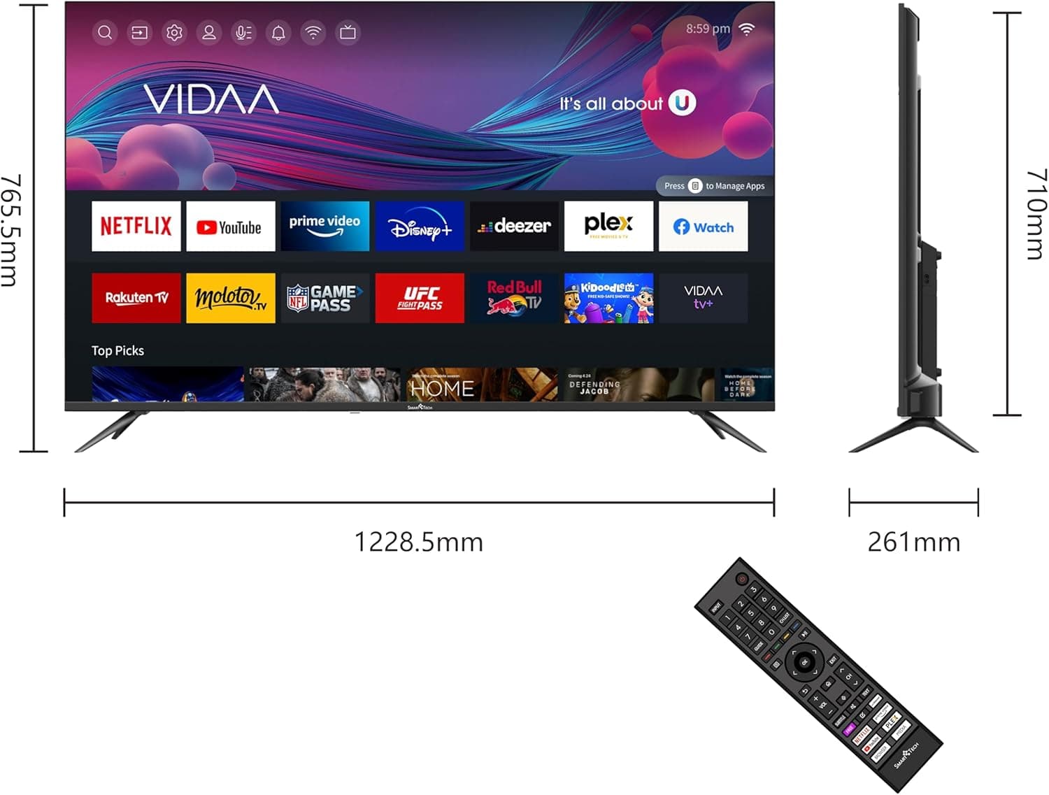 Smart Tech TV LED 4K UHD 55' (139 cm) Smart TV VIDAA - Molotov,