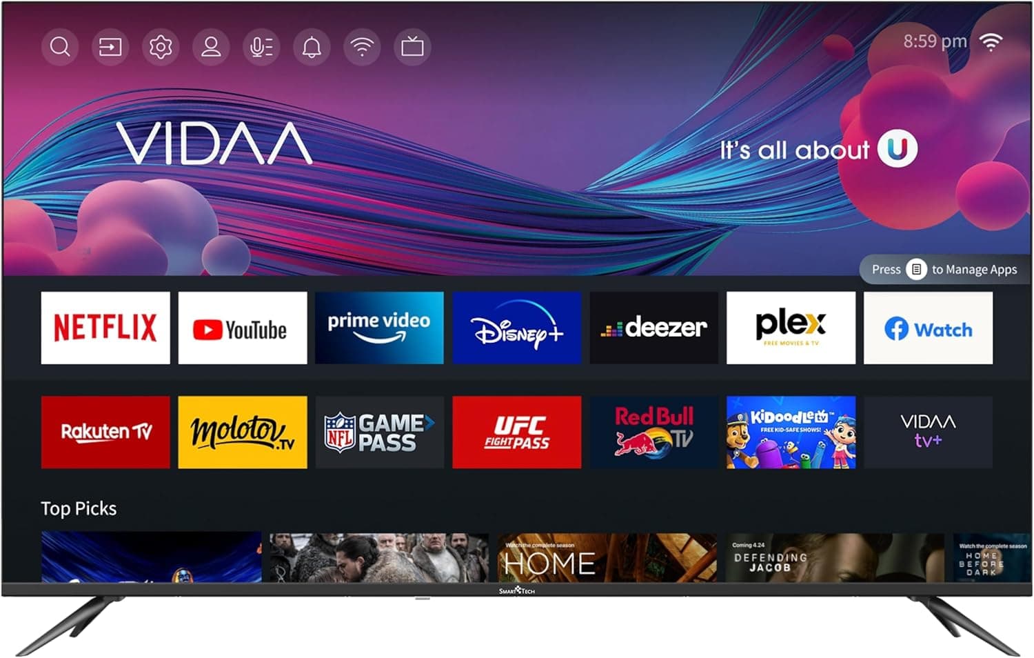 Smart Tech TV LED 4K UHD 55' (139 cm) Smart TV VIDAA - Molotov,
