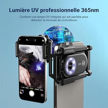 Lentille de Microscope pour téléphone 200x avec CPL, Lentille mi