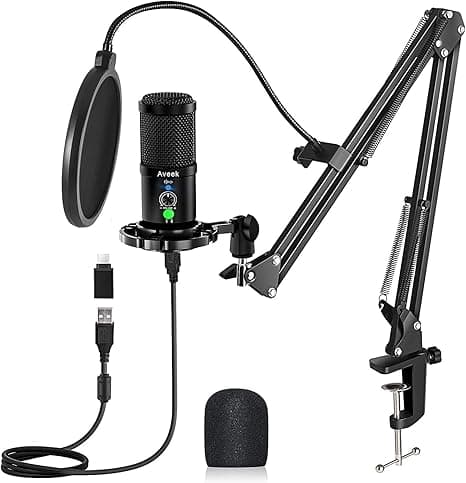 Aveek Microphone USB à Condensateur pour Mac, Téléphone, PC, PS4