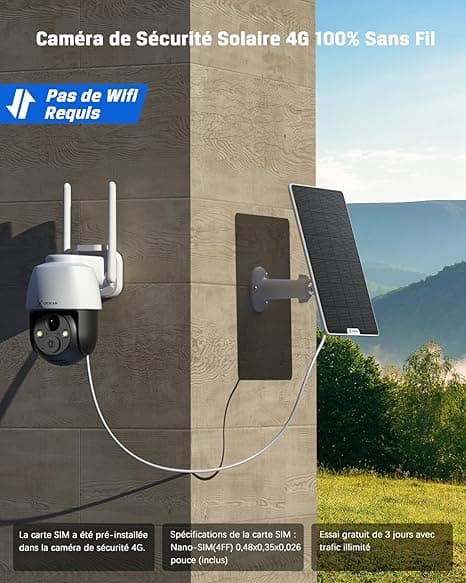 COCOCAM 3G/4G LTE Camera Surveillance Exterieur sans Fil, 2K Cam
