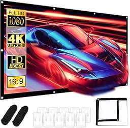 Écran de projection sur toile 100 pouces, 16:9 HD, lavable/pliab