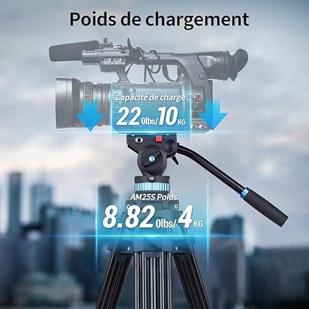 SIRUI Trépied Vidéo AM-25S, Trépied en Alliage d'Aluminium de 74