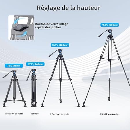SIRUI Trépied Vidéo AM-25S, Trépied en Alliage d'Aluminium de 74