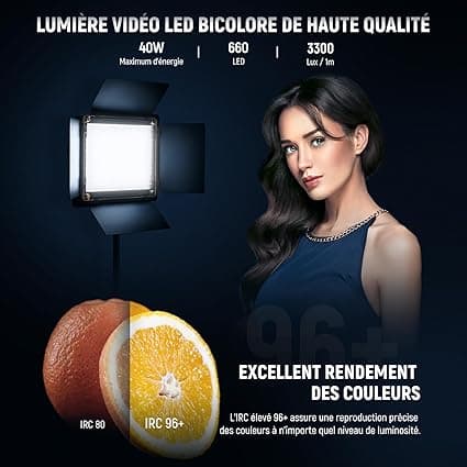 Neewer 2 Packs 660 LED Lumière Dimmable Bicouleur et Support d'E