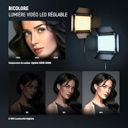 Neewer 2 Packs 660 LED Lumière Dimmable Bicouleur et Support d'E